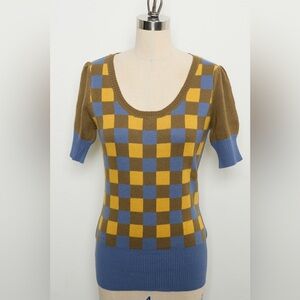 Checkerboard Short-sleeve Sweater 100% Cashmere[NEW]